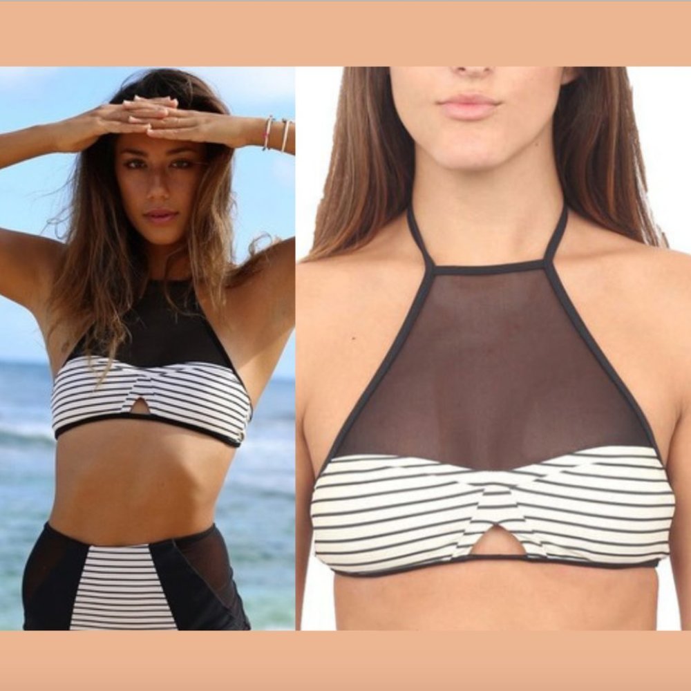 NWT $88 Issa de ' Mar Harper Bikini Top Black Cream‎ Stripes [ SZ XS ] #3745